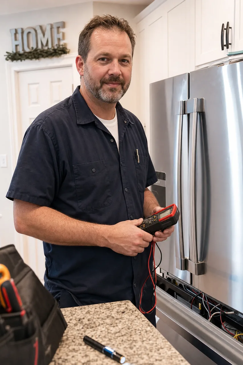 A commercial appliance repair technician in a New Rochelle restaurant kitchen